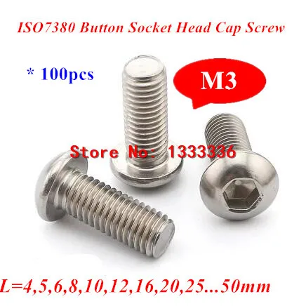 100 шт. M3 ISO7380 SUS304 A2 винты с круглой головкой шестигранным отверстием болты *