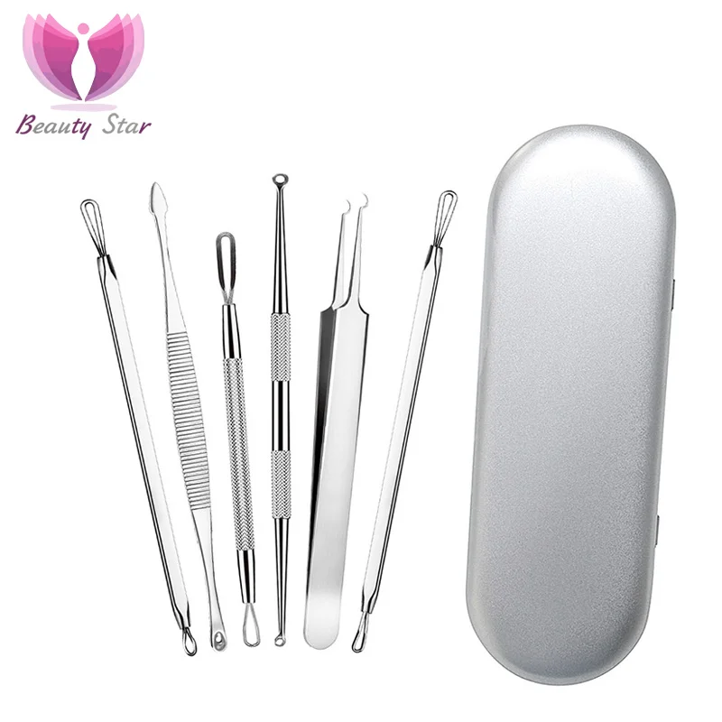 

Beauty Star 6pcs Blackhead Comedone Acne Extractor Remover Needles kit Blackhead Removal Tweezers Skin Care Stainless Steel Tool