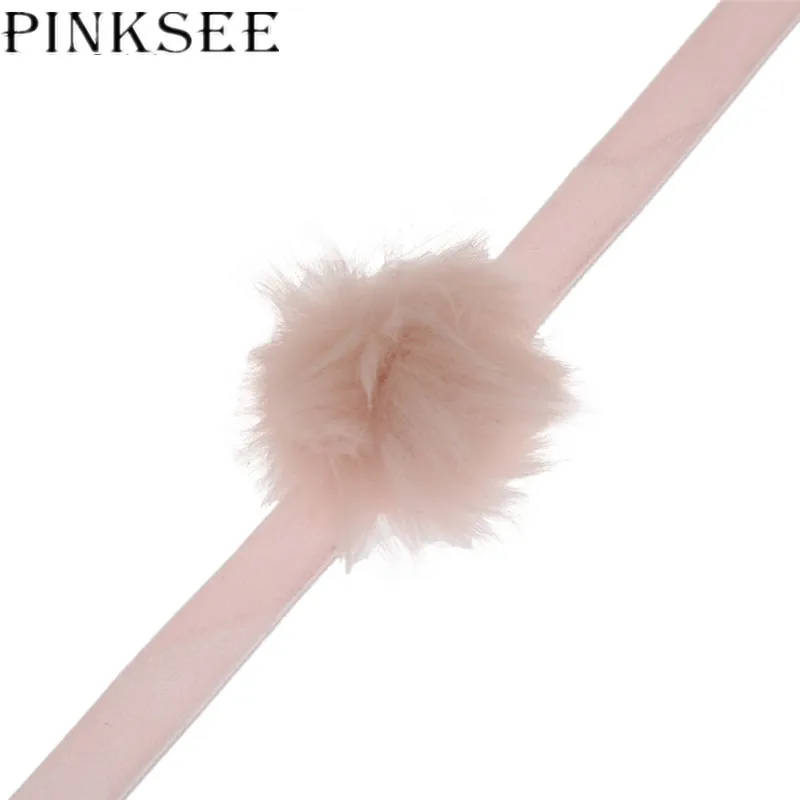Pinksee Черный Розовый бархатный кружевной чокер ожерелье s Женский пушистый шар