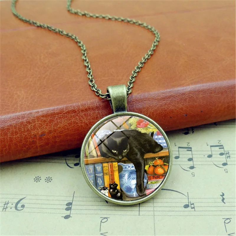 XUSHUI XJ винтажная черная кошка фото стеклянный кабошон кулон ожерелье ручной