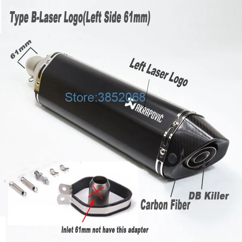 Type A 61mm L-Laser Мотоцикл Akrapovic выхлоп Впускной диаметр 61 мм L: 570 мм/470 мм Мотоцикл углеродного волокна наконечник выхлопа глушитель побег с DB Killer - Цвет: Type A 61mm L-Laser