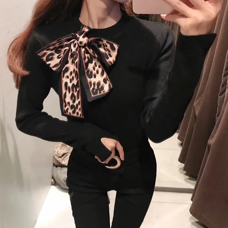 Autumn Women Sweater New Female Slim Winter Knitted Flare Long Sleeve Knitting Pullover Bow Lace Up Womens | Женская одежда