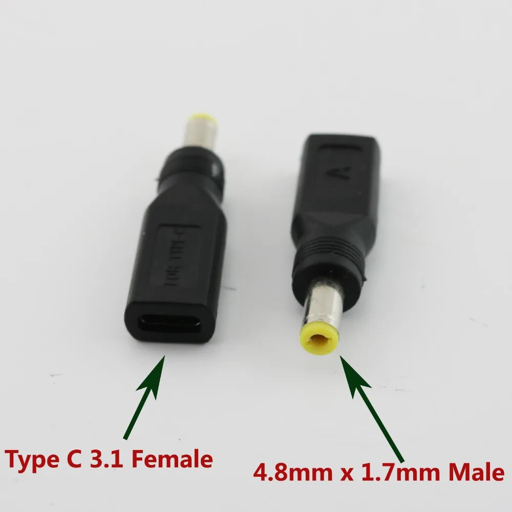 1pc 4.8mm x 1.7mm Male To USB 3.1 Type C USB-C Female DC Power Charge Charging Adaptor Adapter Connector
