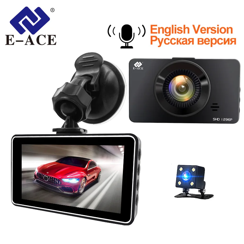 E-ACE мини Dash Camara видео цифровой видеорегистратор для автомобиля Voice Contro Full HD 1296 P 3 0