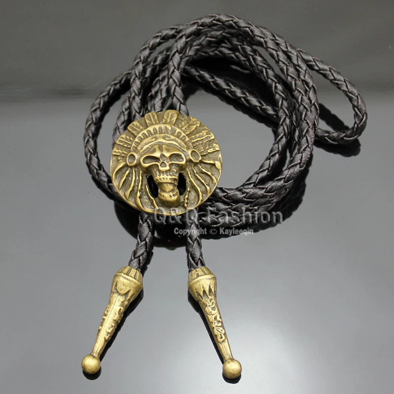 Новый Байкерский Кожаный Галстук с черепом Rodeo Западный Боло ювелирные изделия
