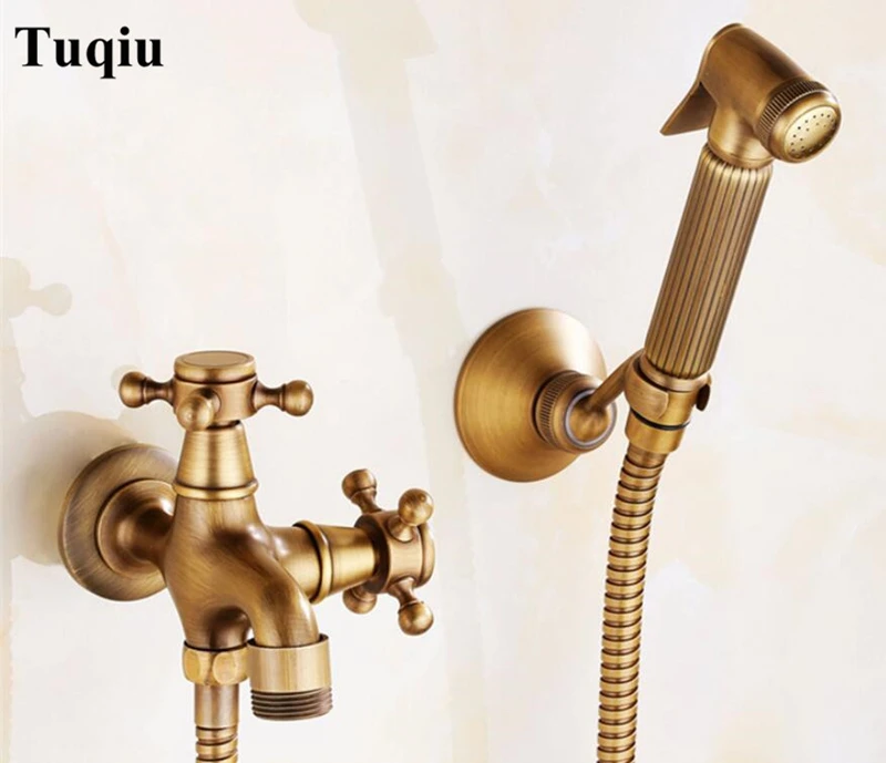 

Античный смеситель для биде из твердой латуни двойного назначения, набор с одним угловым клапаном для холодной воды, функция биде, цилиндри...