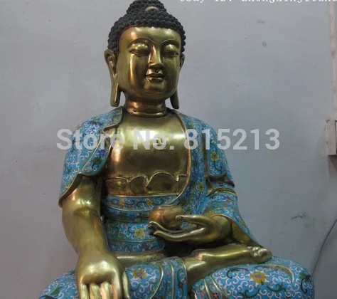 Bi00932 Китайский 100% Pure Bronze Gild Перегородчатой Амитабха Будда Шакьямуни статуя | Дом и