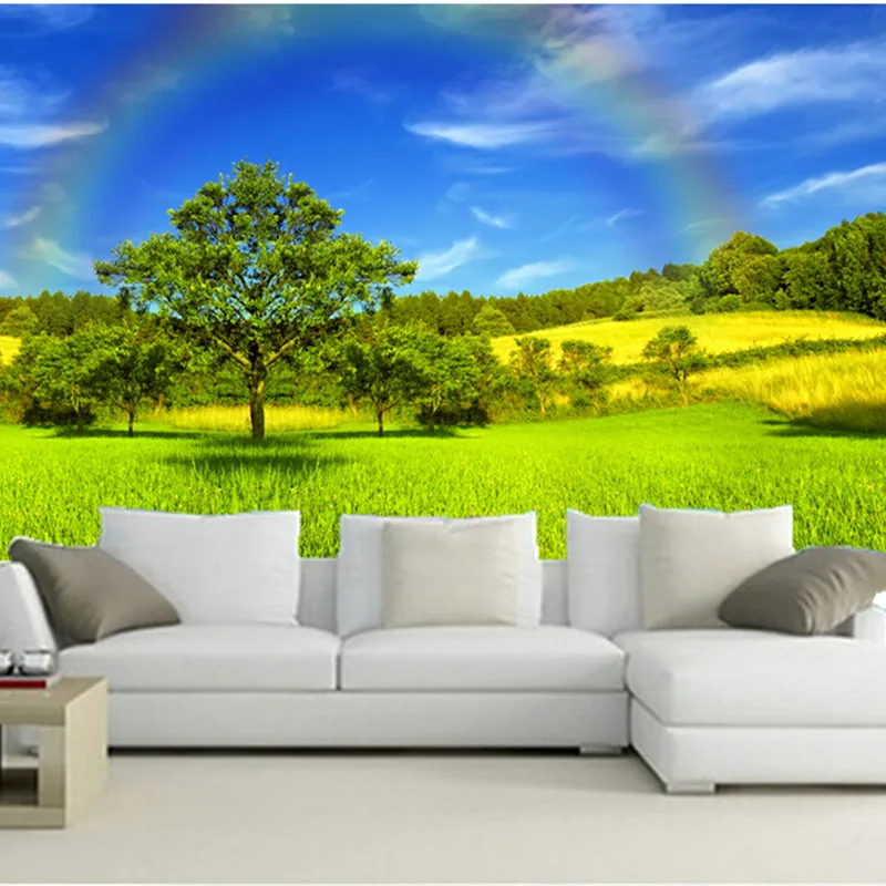 

Sky Summer Rainbow Grass Trees Nature wallpaper custom 3D mural papel de parede for the living room sofa TV wall bedroom kitchen