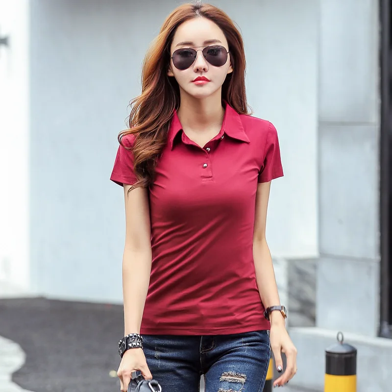 

Summer Polo Shirt For Women Short Sleeve Solid Slim Women's Polo Shirt 2021 Office Lady Cotton Oversized T-shirt Polo Top Femme