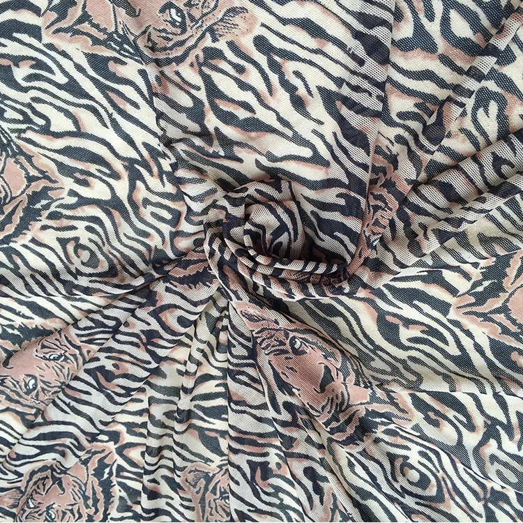 LEO&LIN Leopard Printed four-sided Stretch Spandex Net Yarn Lace Fabric Primer Shirt Dress Fabric Sewing Dress Designer