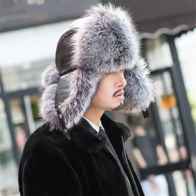Пакет почты Фокс меховая шапка мужчины открытый кожа корона лиса енот среднего
