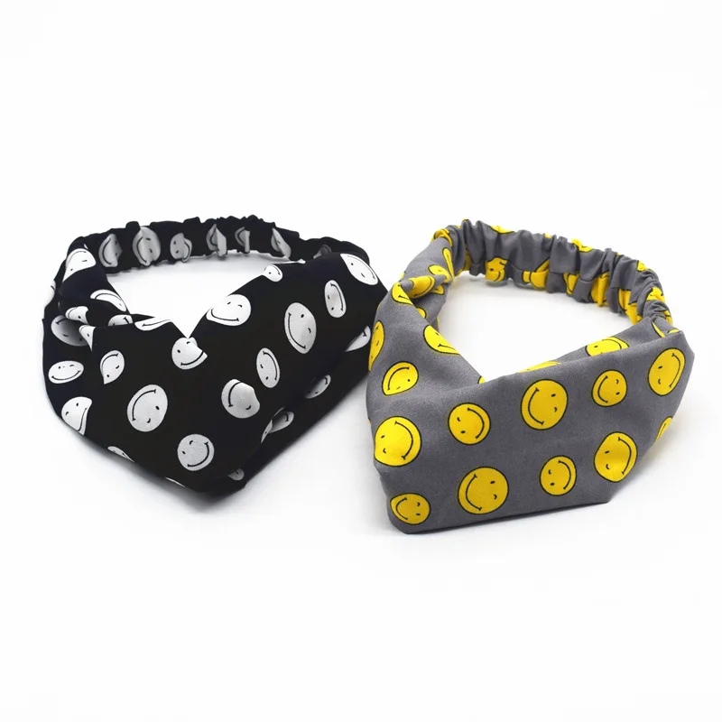 

Cute childlike positive energy smiley face cloth headband cross knotted headband
