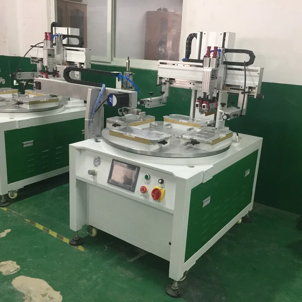 

(PLC with touch touch screen, servo motor,4 stations, with robot) label silk screen printer