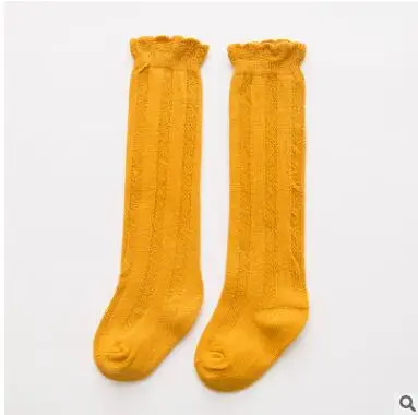 Yellow YWHUANSEN/1 пара; сезон весна-осень-зима; хлопковые кружевные детские дышащие носки с двойной иглой; однотонные гольфы для маленьких девочек; Школьные носки - Цвет: Yellow