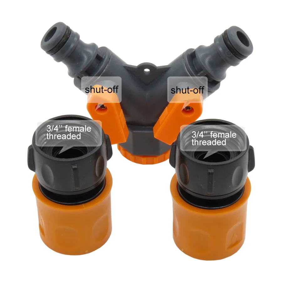 1 SET Faucet Tap Y Type Garden Water Hose Splitter with Shut Off &amp 3/4'' Female Threaded Quick Adapter Drip Irrigation Fitting | Дом и