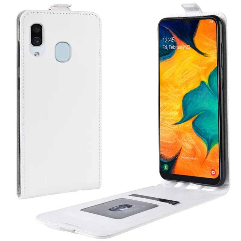 Белый Для samsung Galaxy A20 чехол Вертикальный чехол для телефона из искусственной кожи держатель для карт для samsung A20 20 A205F флип чехол для a20 крышка - Цвет: Белый
