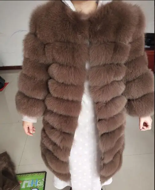 Khaki Новая брендовая Шуба Из Черной Лисы, зимняя теплая одежда, модная стильная шуба из натурального Лисьего меха - Цвет: Khaki