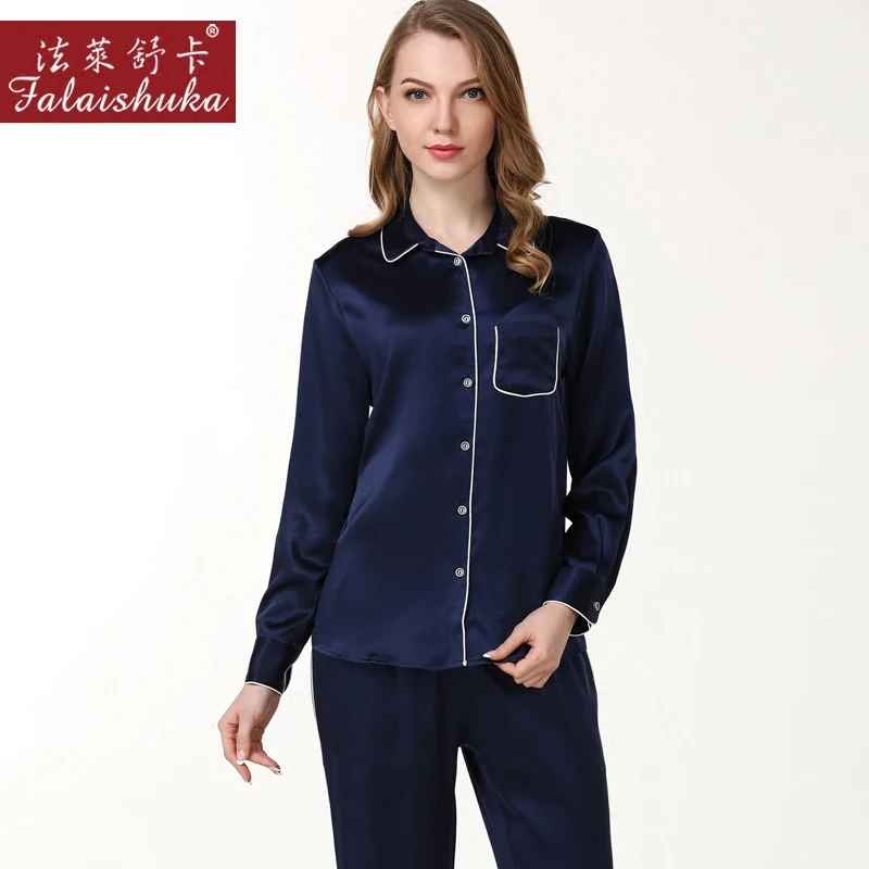 2016 Spring Autumn Fashion Pyjama Imitate Silk V-neck Nightwear Female Pajama Sets For Women Elegent Pijamas Suit Couple Lounge