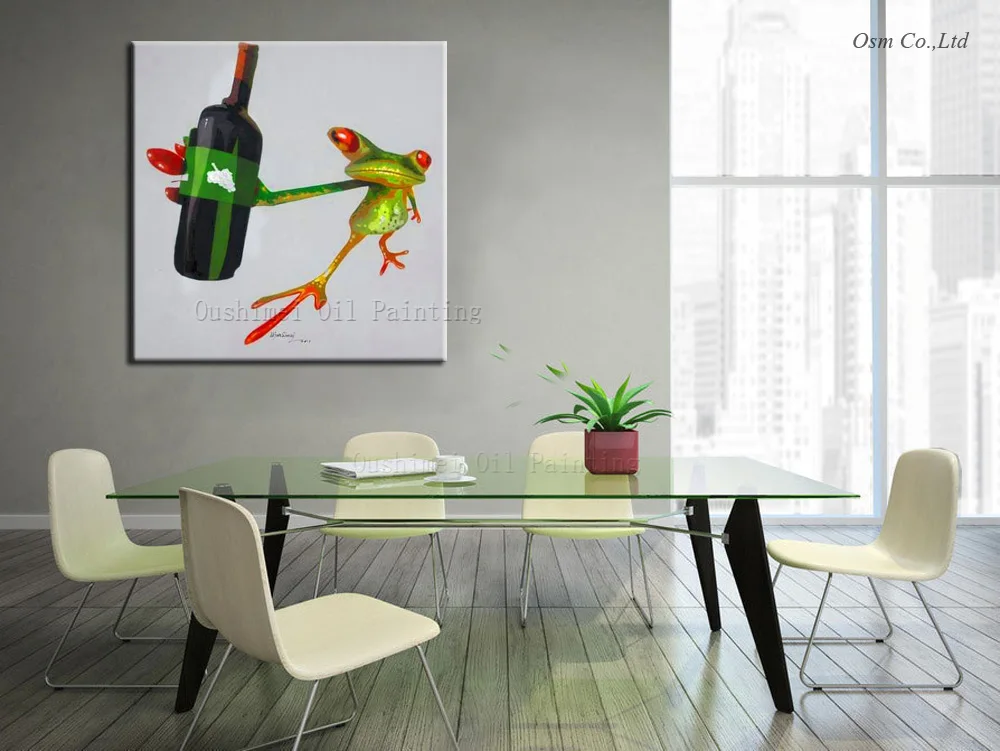 Картина маслом на холсте забавная лягушка с вином | Дом и сад