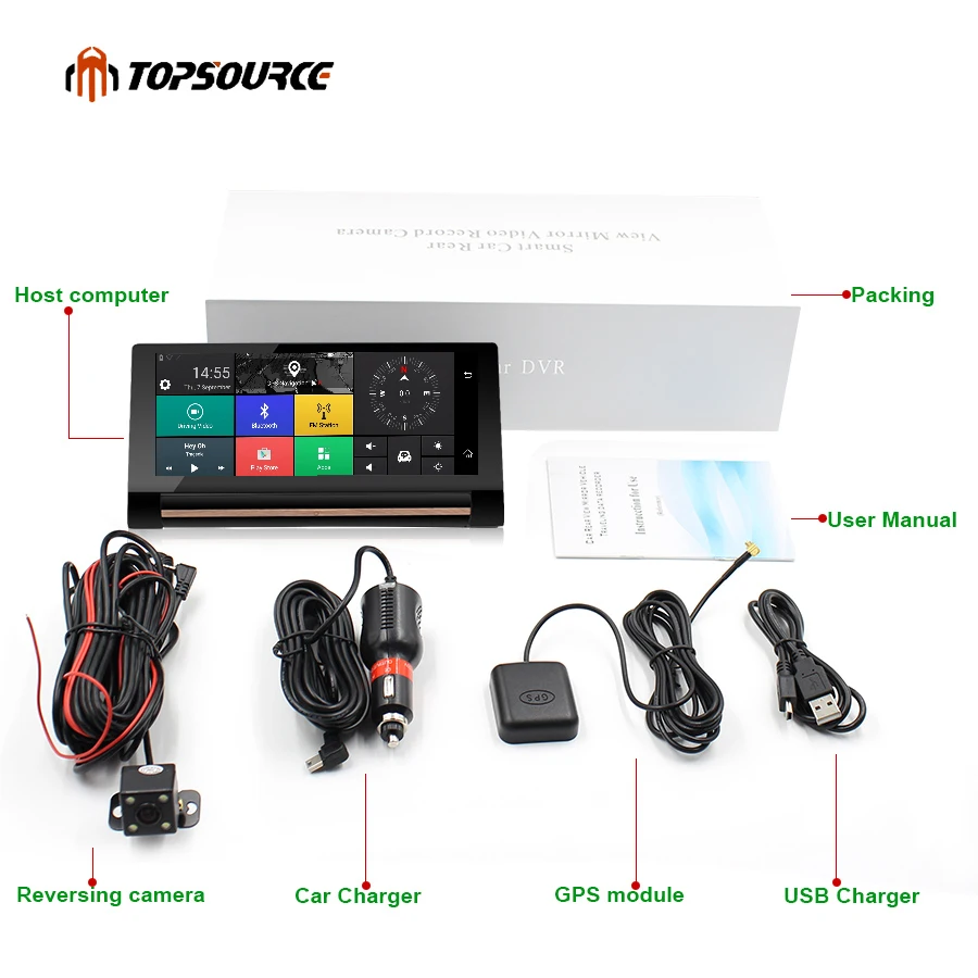 TOPSOURCE 2017 3G Автомобильный gps навигатор двойная камера Bluetooth Android GPS автомобильный с