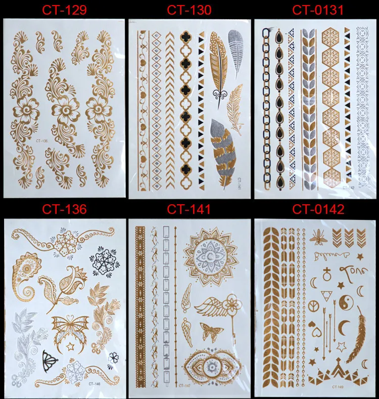 Лидер продаж мода металлик Золотой Серебряный Body Art Временные татуировки Sexy хна татуировки нетоксичные флэш наклейка для женские