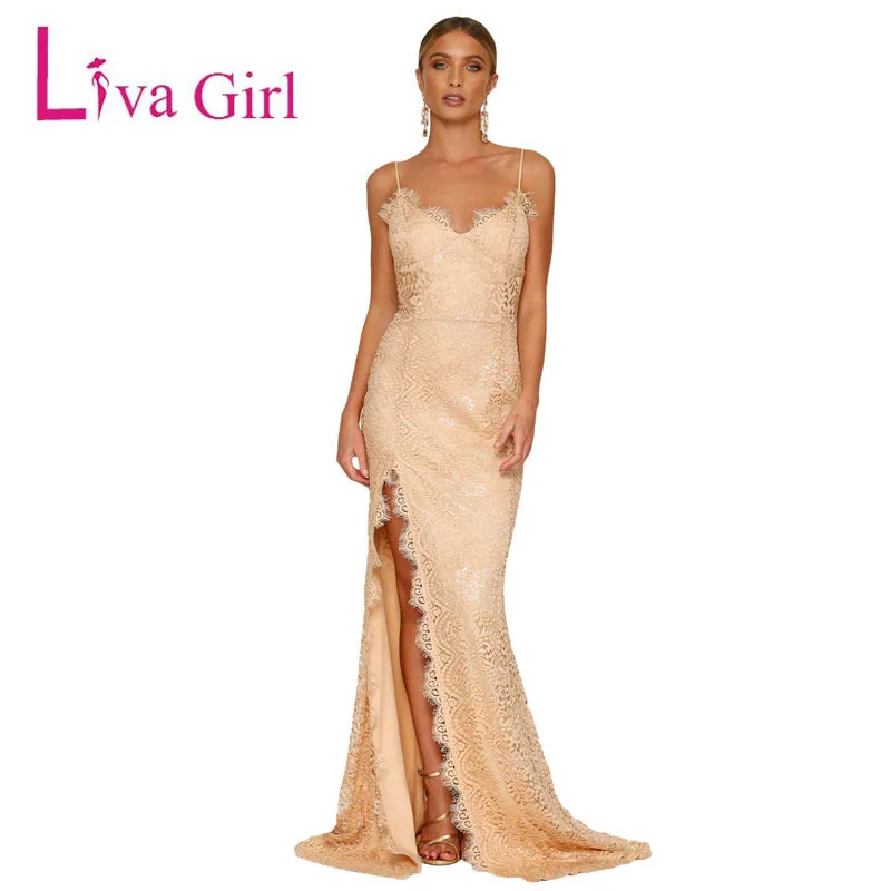 Сексуальное обнаженное кружевное вечерние нее платье LIVA GIRL женское с открытой