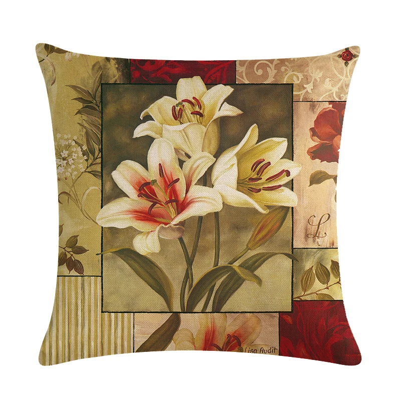 Cushion Cover Vintage Flower Style Pillow Cotton Linen Home Office Decor Red Throw Case | Дом и сад