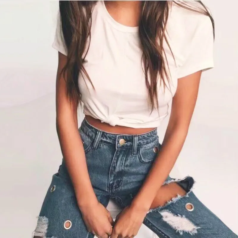 Colorvalue Summer Slim Fit O-neck Sport T-shirts Women Kink Design Fitness Workout Crop Top Leisure Cotton Short Sleeve Shirts