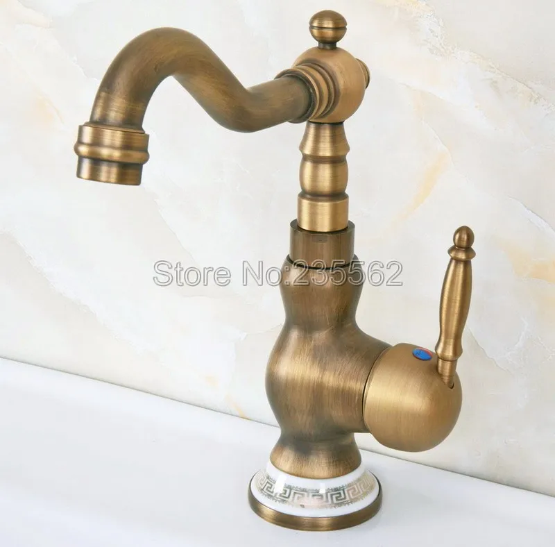 

Basin Faucets Antique Brass Single Handle Bathroom Sink Faucet Swivel Spout Bathbasin Vanity Mixer Taps Lnf612