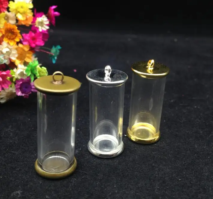 

50sets/lot 28*12mm open tube glass globe findings set glass wishing bottle glass vail pandent fashion rice jewelry glass dome