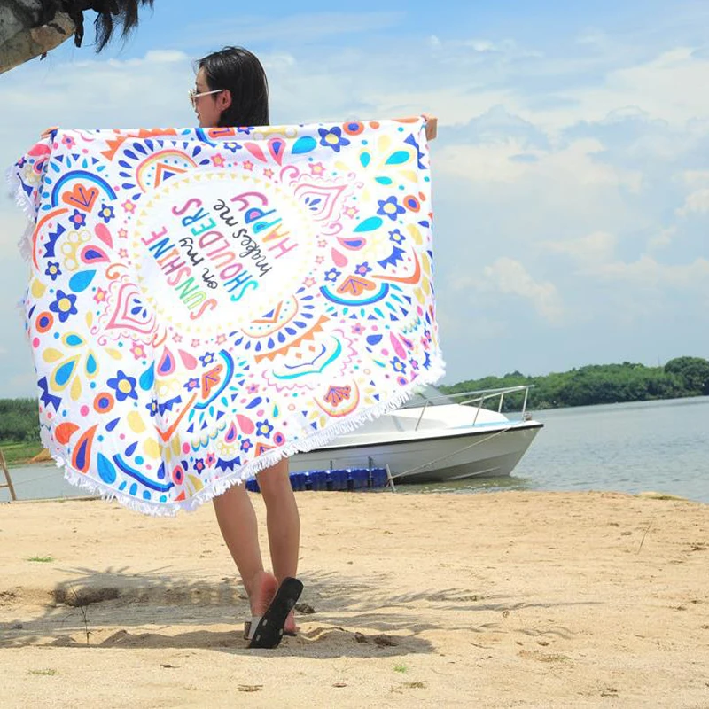 2019 новые Стиль Модные Птицы листьев Цветы круглое пляжное полотенце с кистями из