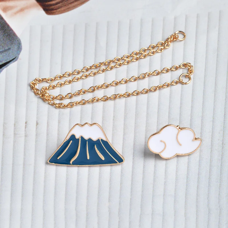 Fuji и Облака кисточкой Воротник эмаль Булавки Японии путешествия ювелирные