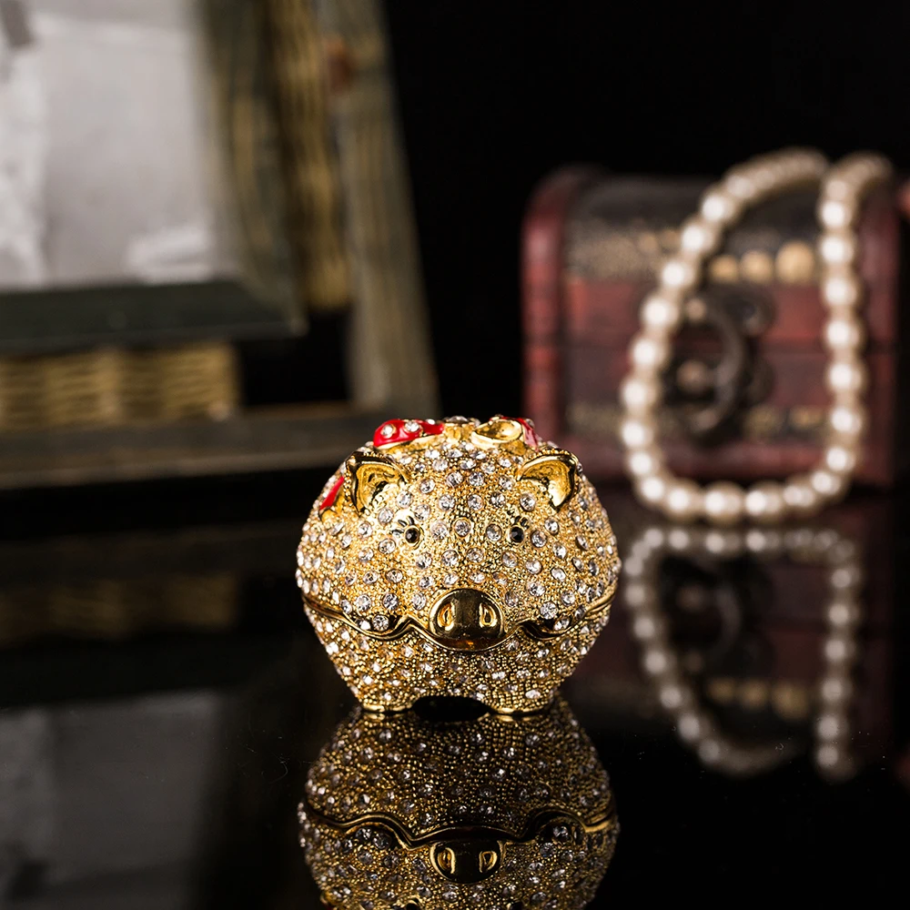 

Qifu Handicraft cute pig fill of diamonds metal jewelry box