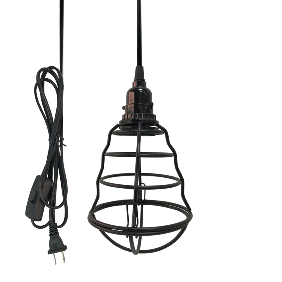 

Modern With Switch US/EU Plug Pendant Light Black Iron Hanging Cage Led Lamp E27 Dining Room Restaurant Bar Counter Loft lamps