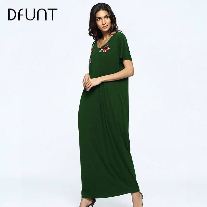 Dfunt Новое поступление Летнее Вышивка цветок Карманы Женская одежда v-образным