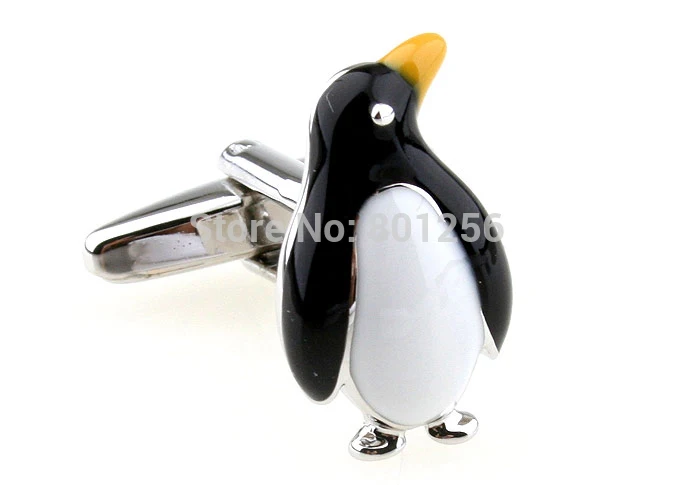 

Free shipping Men Cufflinks black color novelty penguin design copper material men cufflinks whoelsale&retail