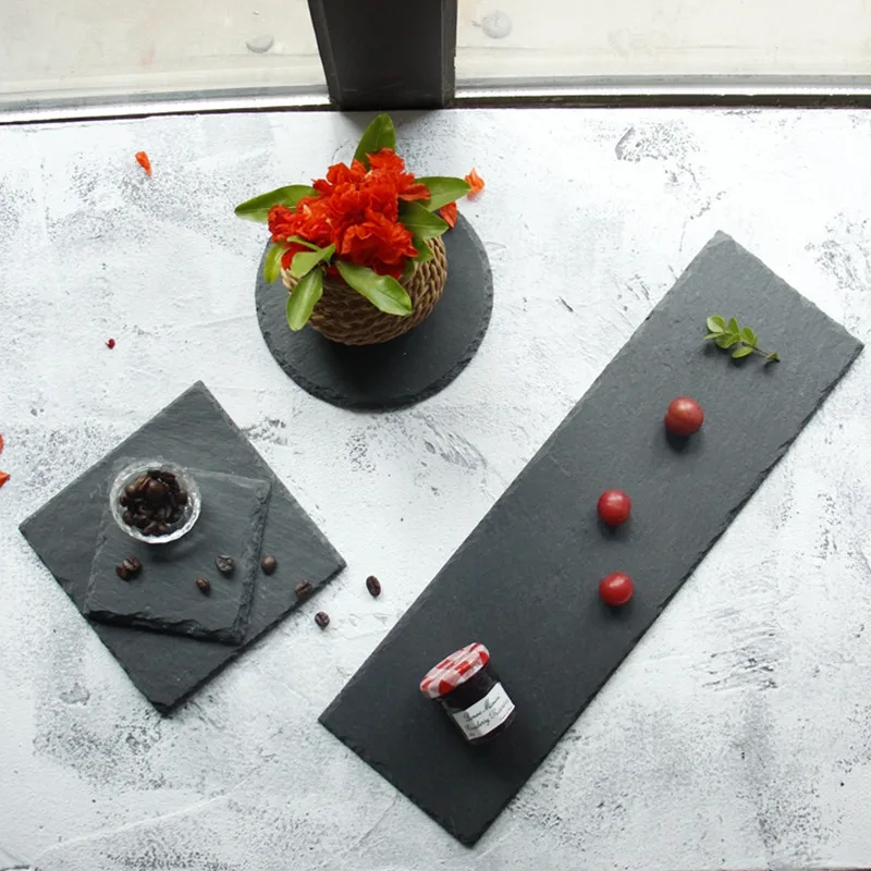 Unibird 1Pc Natural Stone Plates Dishes Slate Dinner Tray for Food fruteira Rectangular/Round Solid Sushi Steak BBQ Plates