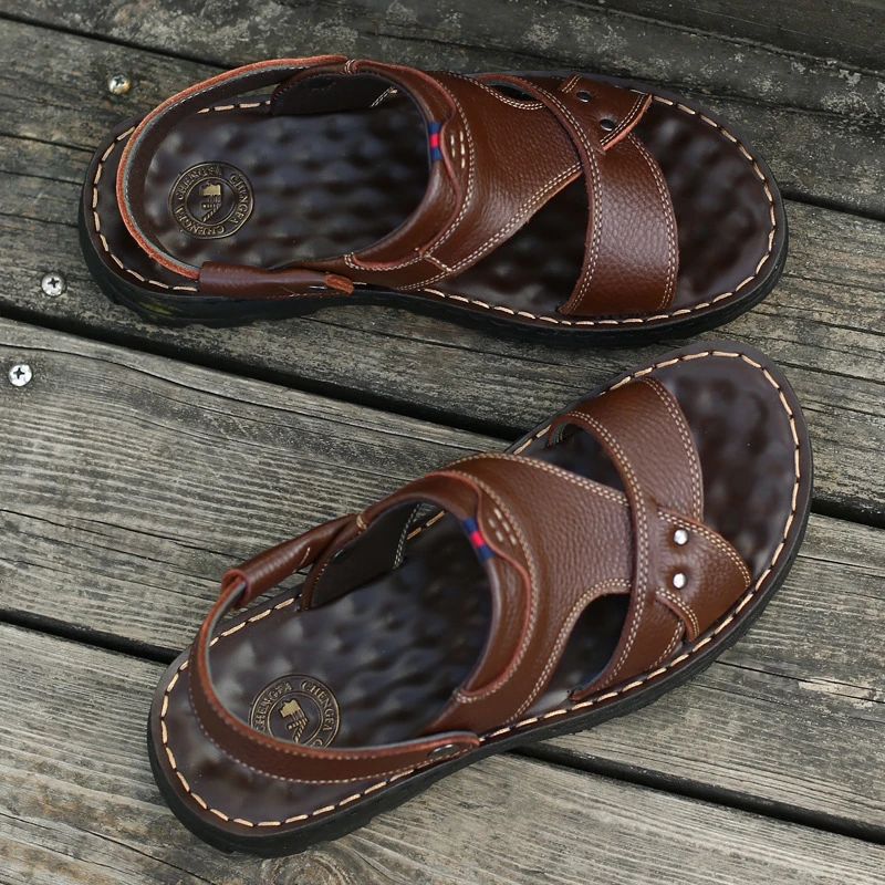 Men Genuine Leather Sandals Comfort Beach Shoes Non-Slip Gladiator For Summer Slippers Flip Flops | Обувь