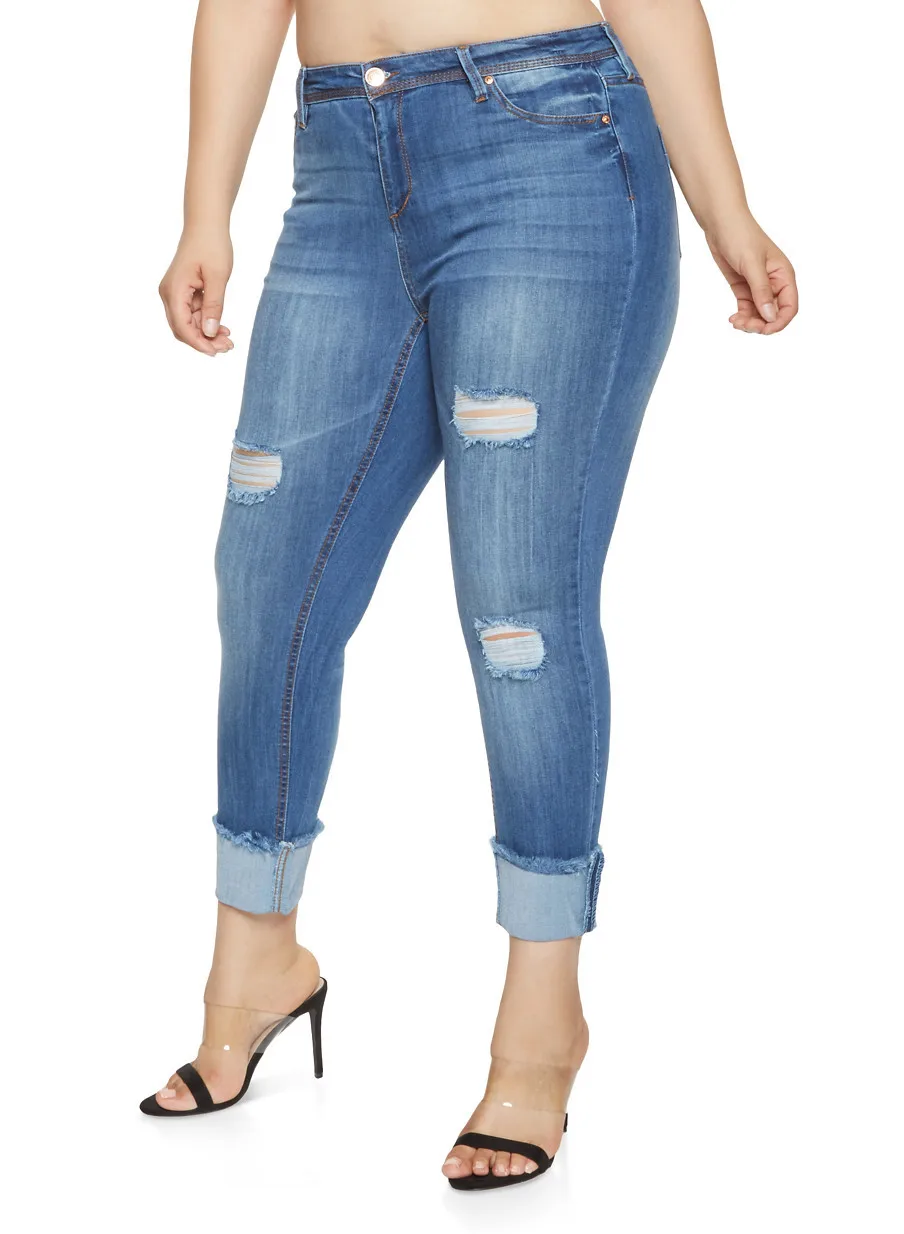 Women's Plus size High Waist Butt Lifting Relaxed Fit Skinny Jeans Distressed Ripped Blue Denim Ankle Boyfriend 5XL 7XL |