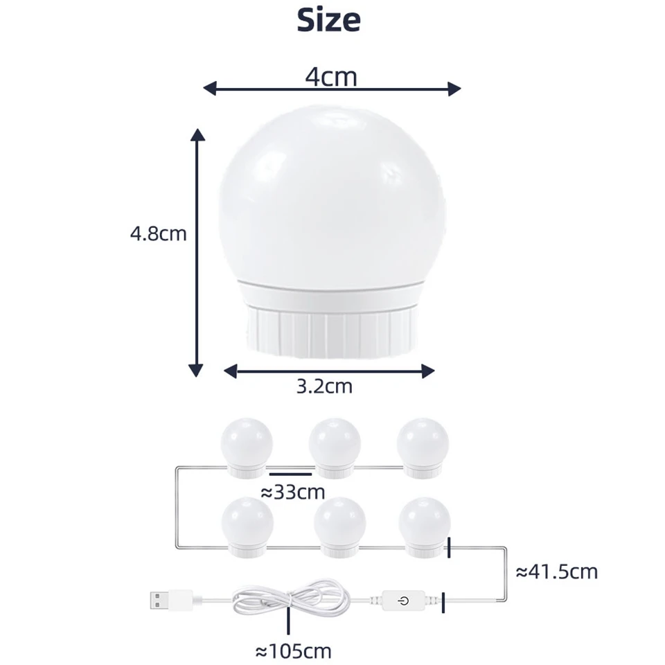 Led косметическое/Зеркальное Освещение USB DC5V сенсорное управление Макияж косметическое настольное освещение голливудское зеркало лампы туалетное зеркало с регулируемой яркостью лампы