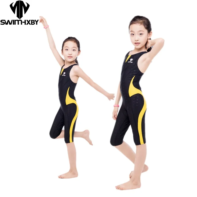 

HXBY Arena Swimwear Kids Competitive Swimming One Piece Swimsuit Knee Plavky Girls Swimsuits Bathing Suit Swim Wear