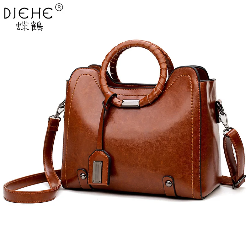 Винтажная сумка женская коричневая кожаная через плечо Дамская Ретро большая PU