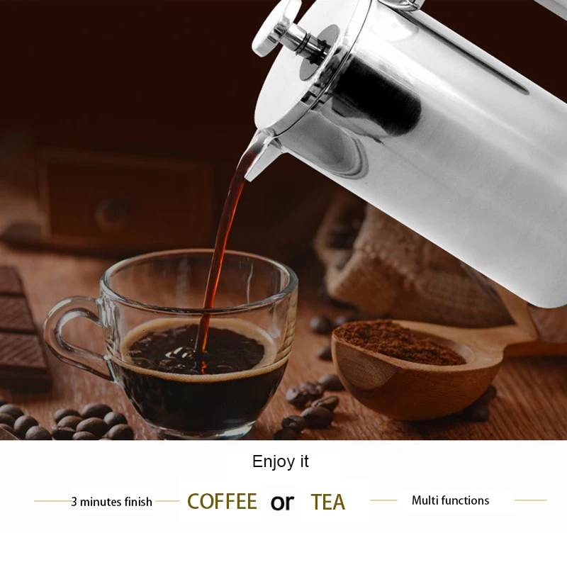 Biolomix French Press Double-Wall Stainless Steel Mirror Finish Coffee/Tea Maker: Double-Screen System Rust-Free Dishwasher Safe | Бытовая