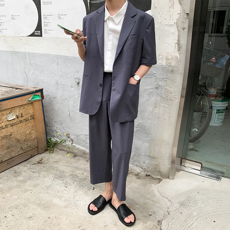 Летняя новая Корейская версия свободные Harajuku трендовые студенческие деловые повседневные мужские трехцветные брюки уличная одежда