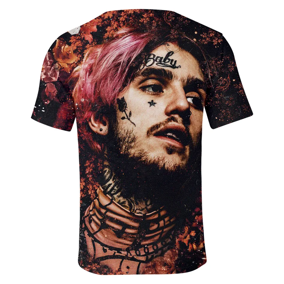 Lil Peep Singer 3D футболки 2018 модные с принтом колючей розы круглым вырезом короткими