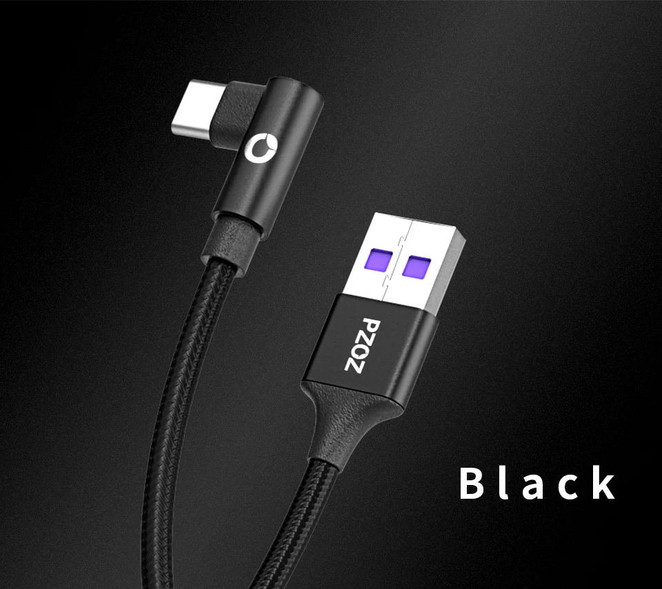 PZOZ 5A usb type C 90 градусов usb c кабель для быстрой зарядки usb-c кабель для передачи данных type-c 1,5 м для huawei P10 P9 mate 20 Pro xiaomi