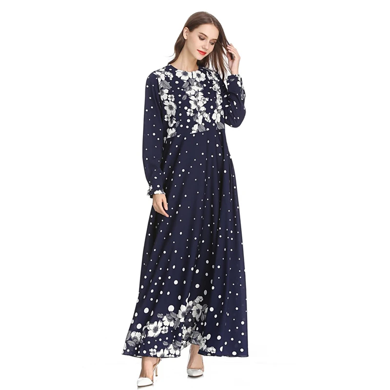 Платье MISSJOY 2020 MuslimAbaya кафтан с длинным рукавом в горошек цветочным принтом модное
