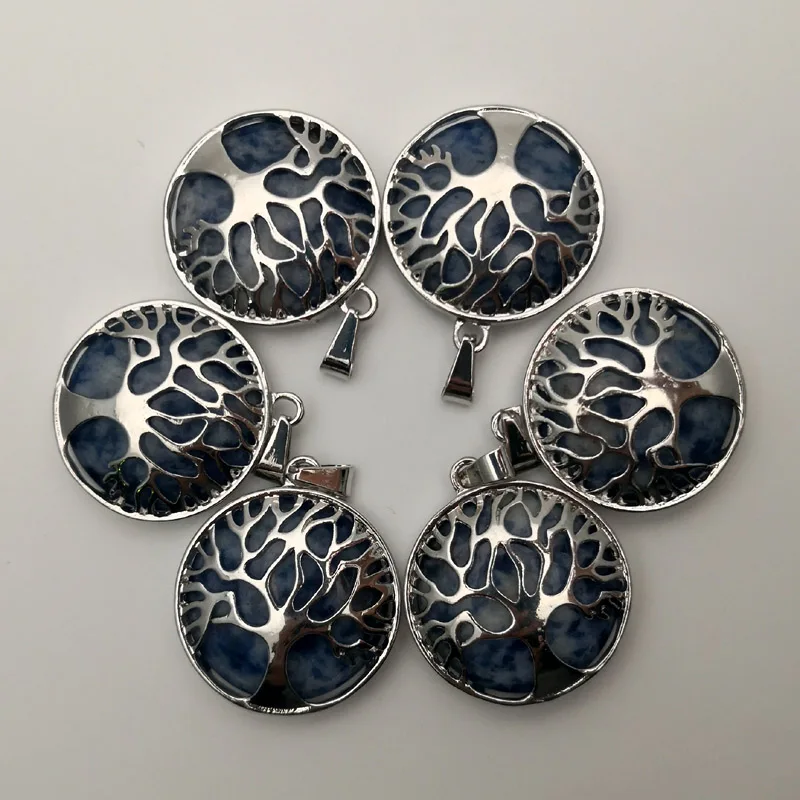 Sodalite Природный камень сплав 12 шт./лот дерево ожерелье подвеска для изготовления ювелирных изделий Шарм маятник аксессуары - Окраска металла: Sodalite
