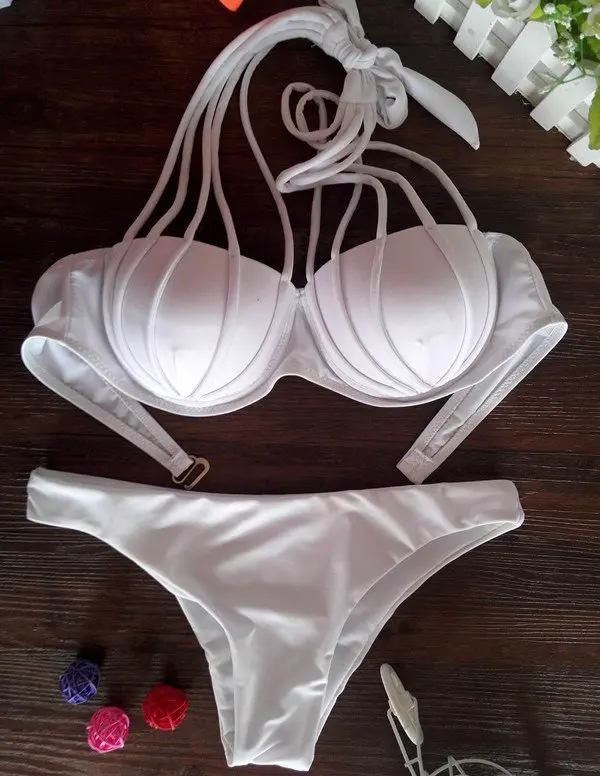 Solid Color Bikini Set Women Swimwear Push Up Not Neoprene Vintage Swimsuit Bandage 2015 |