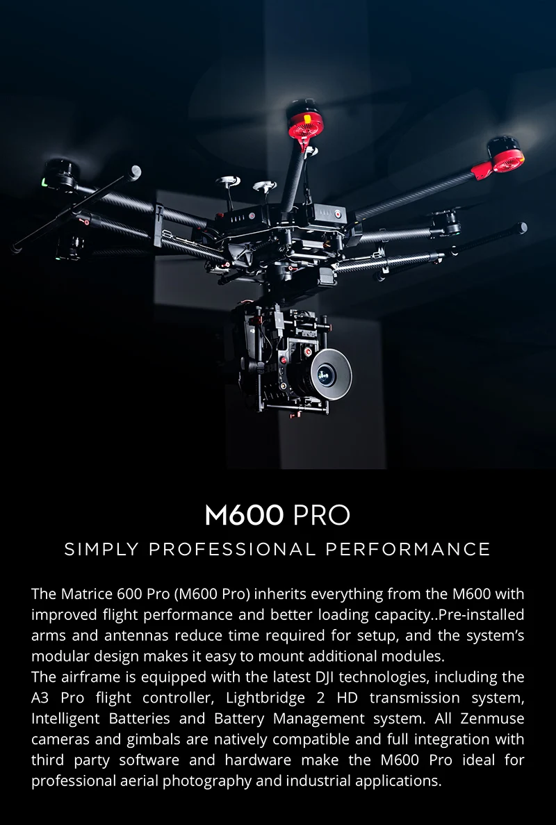 DJI Matrice 600 Pro, улучшенная производительность полета и Улучшенная грузоподъемность